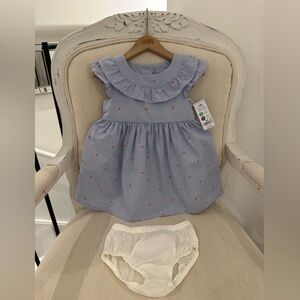 🦢Baby 24 Mth Heart Print Cotton dress with Smocking & Matching Diaper Cover NWT